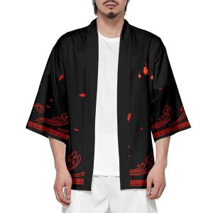 Anime White Fox Mask Black Red Unisex Kimono
