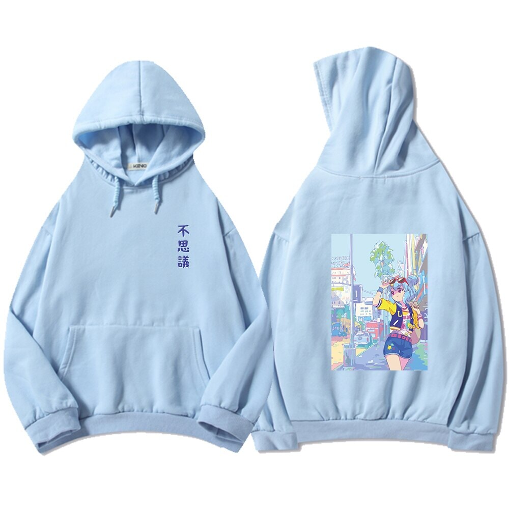 Blue Anime City Girl Unisex Kawaiies Hoodie - Image 3