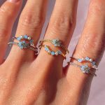 Blue Flower Beaded Gold-plated Rings