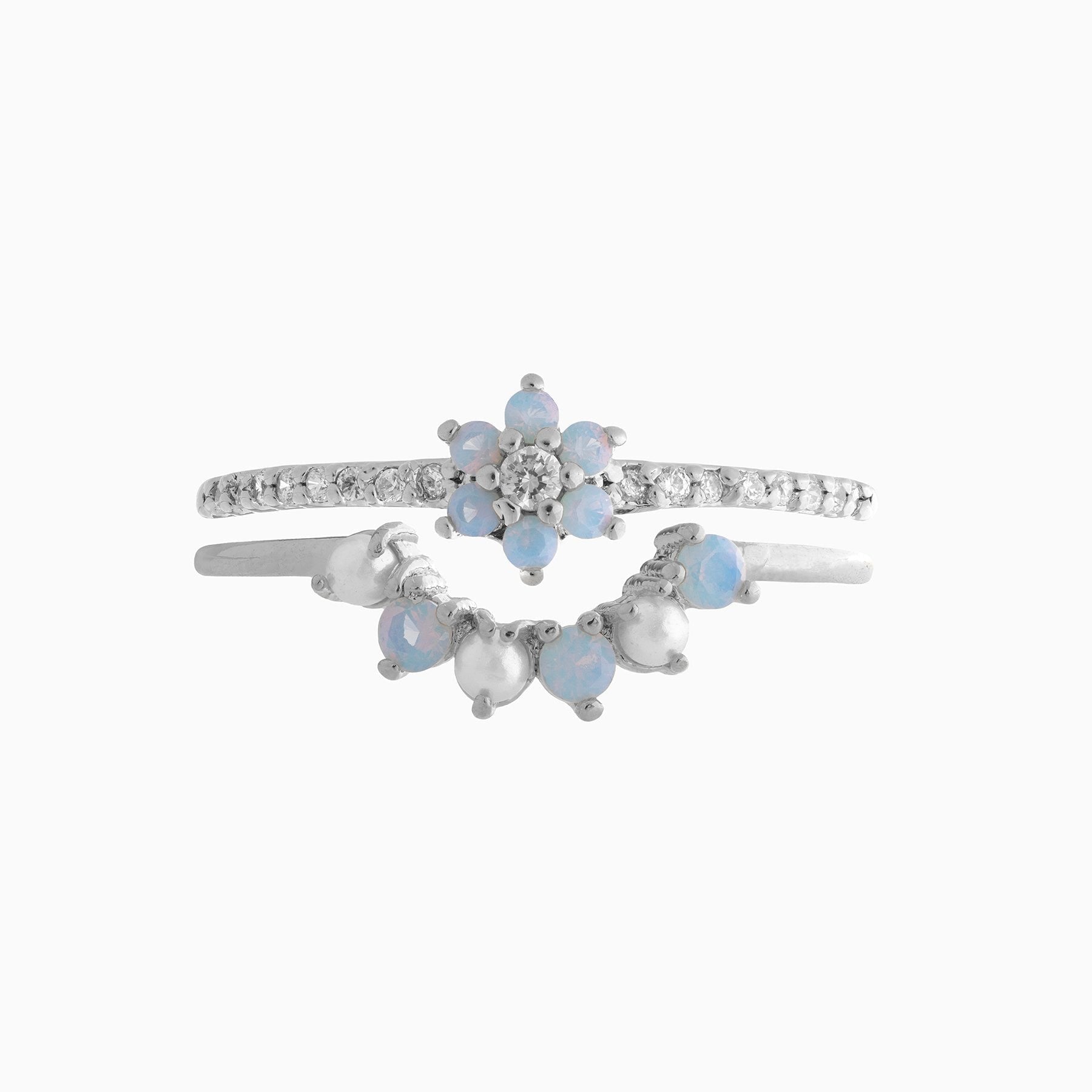 Blue Flower Beaded Gold-plated Rings - Image 3