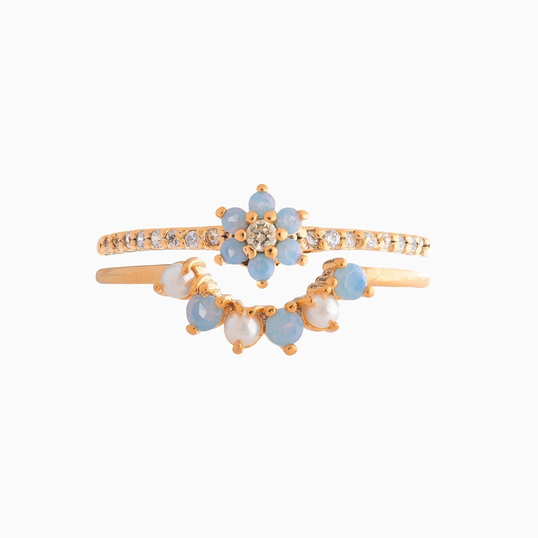 Blue Flower Beaded Gold-plated Rings - Image 4