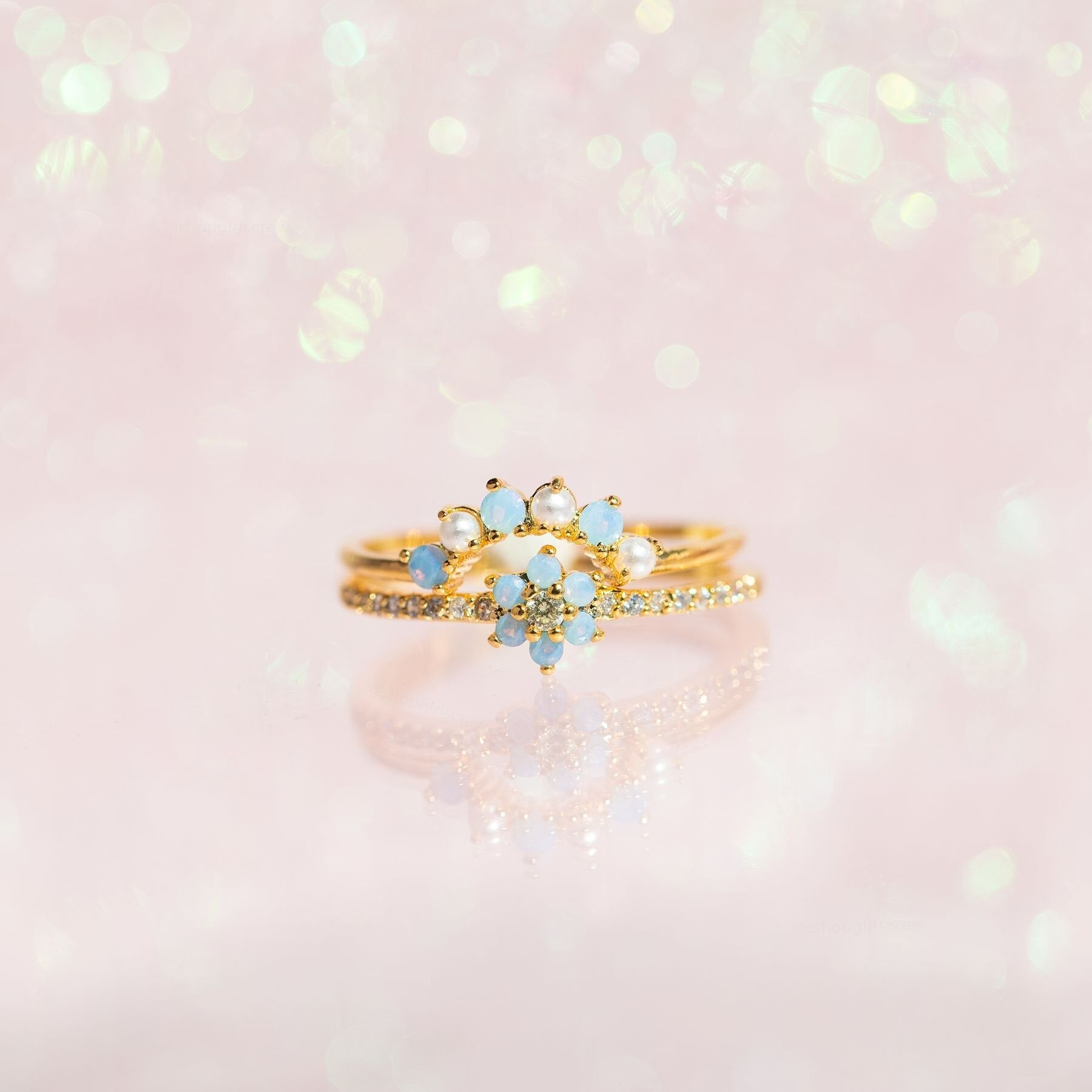 Blue Flower Beaded Gold-plated Rings - Image 2