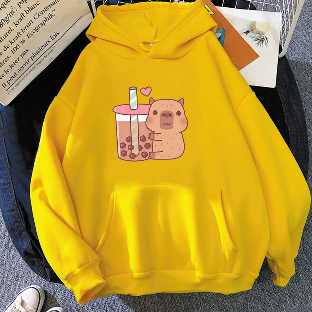 Capybara Hugging Drinking Bubble Tea Unisex Hoodie - Image 12