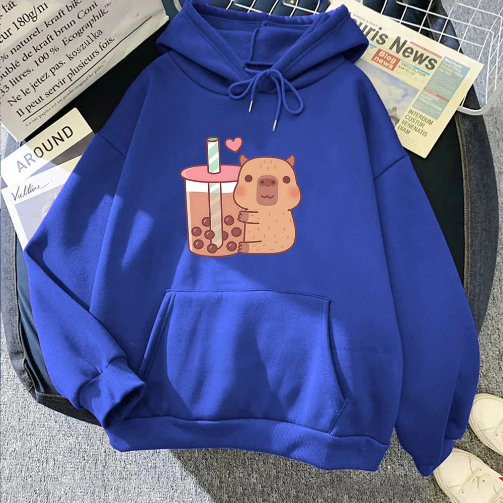 Capybara Hugging Drinking Bubble Tea Unisex Hoodie - Image 13