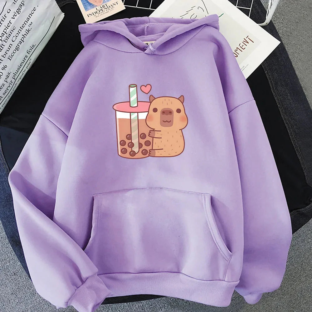 Capybara Hugging Drinking Bubble Tea Unisex Hoodie - Image 3