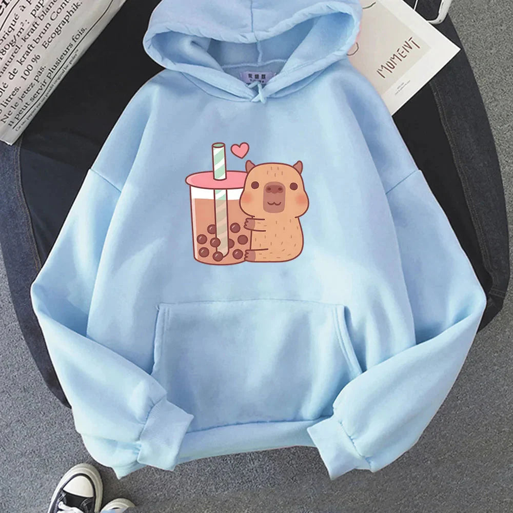Capybara Hugging Drinking Bubble Tea Unisex Hoodie - Image 4