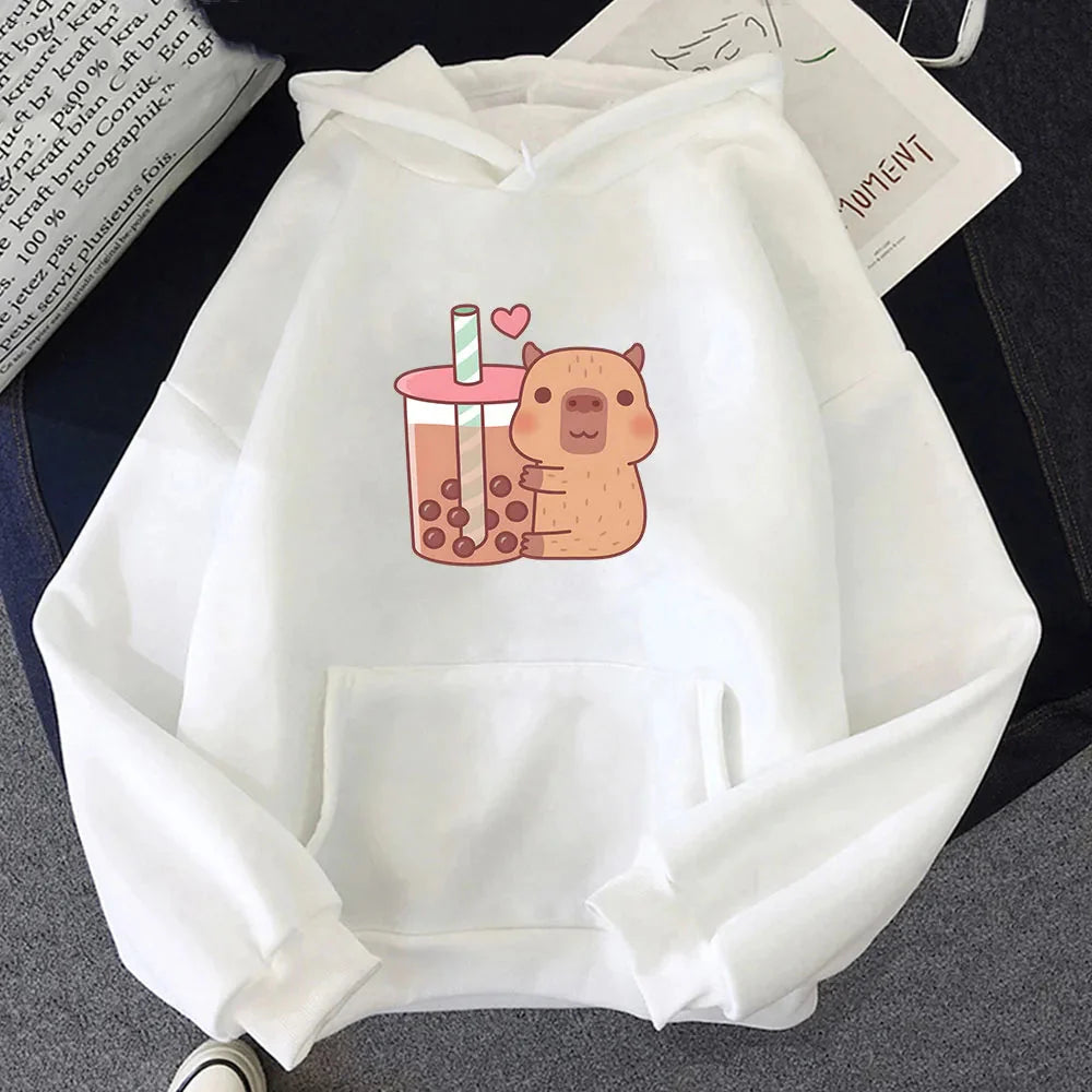 Capybara Hugging Drinking Bubble Tea Unisex Hoodie - Image 5