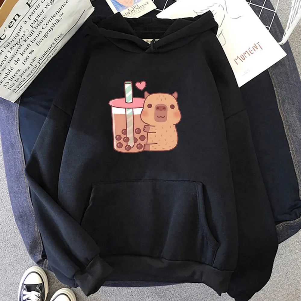 Capybara Hugging Drinking Bubble Tea Unisex Hoodie - Image 6
