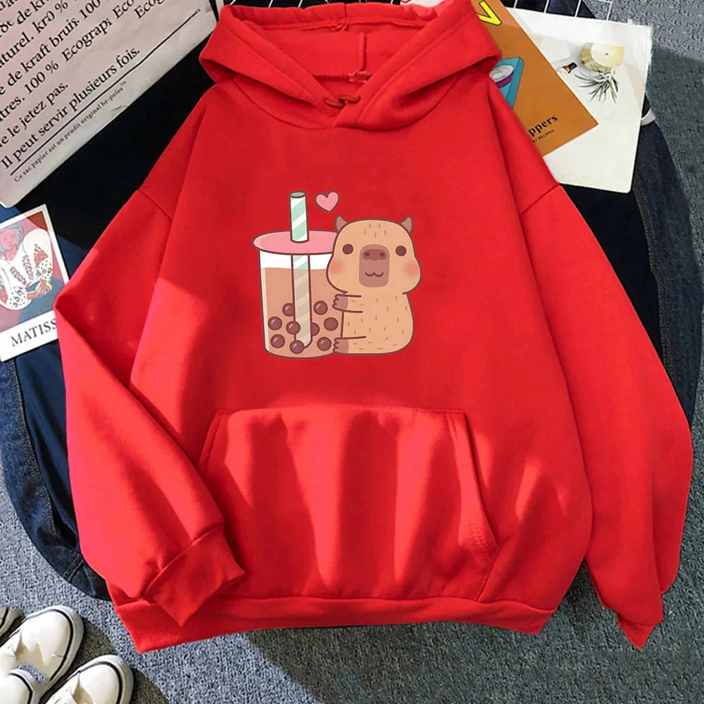 Capybara Hugging Drinking Bubble Tea Unisex Hoodie - Image 7