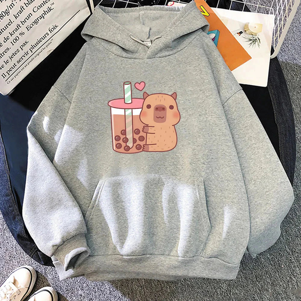 Capybara Hugging Drinking Bubble Tea Unisex Hoodie - Image 8
