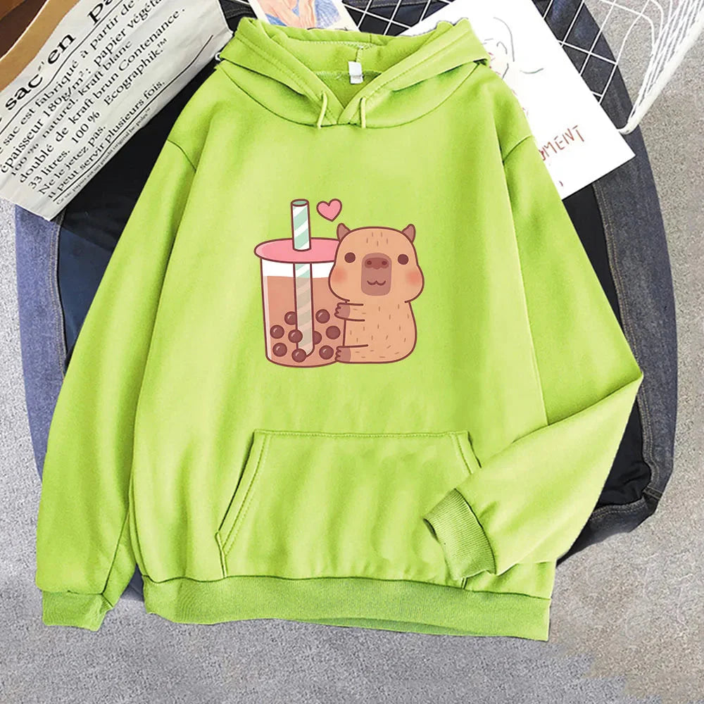 Capybara Hugging Drinking Bubble Tea Unisex Hoodie - Image 9