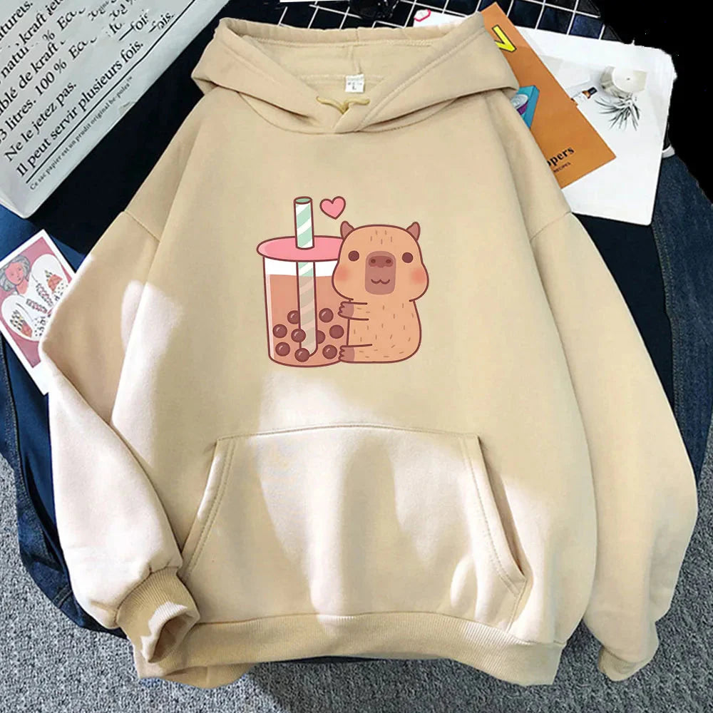 Capybara Hugging Drinking Bubble Tea Unisex Hoodie - Image 10