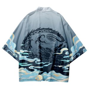 Cloud Mist Dragon Blue Unisex Kimono