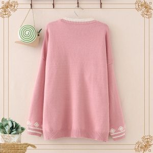 Cute Bunny Long Sleeve Knitted Pink Cream Black Cardigans Tops