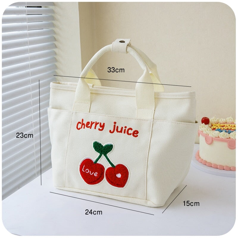 Cute Cherry & Bunny Canvas Lunch Bags - Image 4