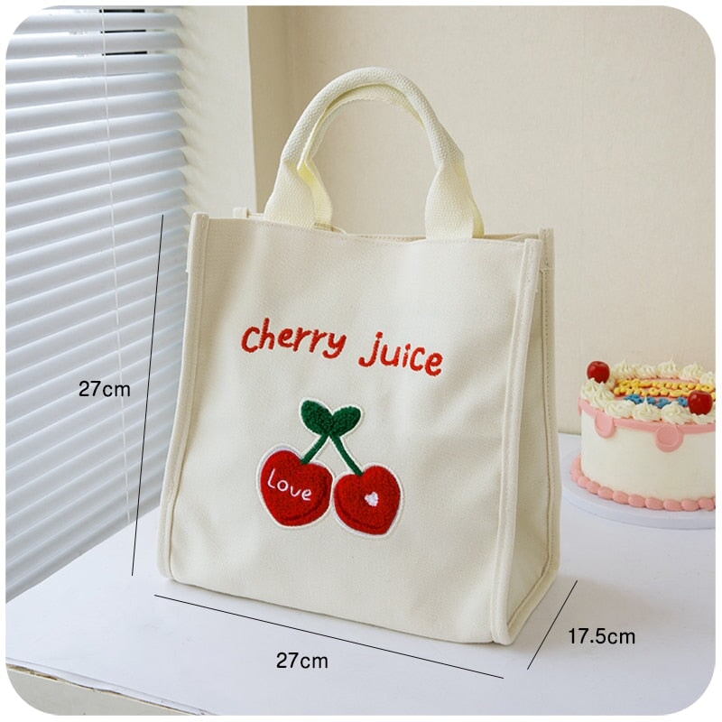 Cute Cherry & Bunny Canvas Lunch Bags - Image 2