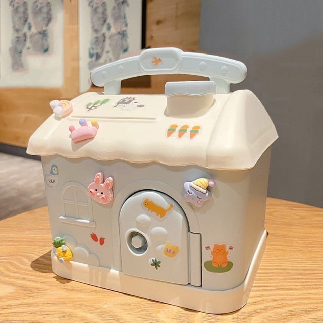 Cute Pink Blue Savings Piggy Bank Money Box House with Stickers - Image 4