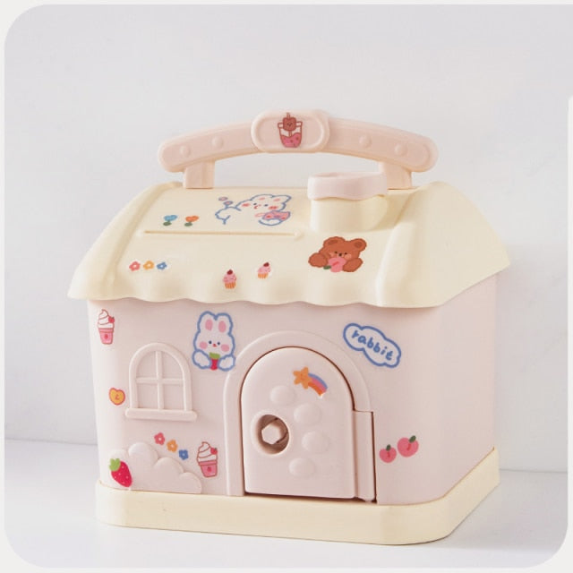 Cute Pink Blue Savings Piggy Bank Money Box House with Stickers - Image 5