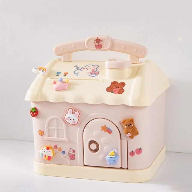 Cute Pink Blue Savings Piggy Bank Money Box House with Stickers - Image 6