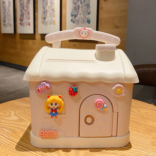 Cute Pink Blue Savings Piggy Bank Money Box House with Stickers - Image 7