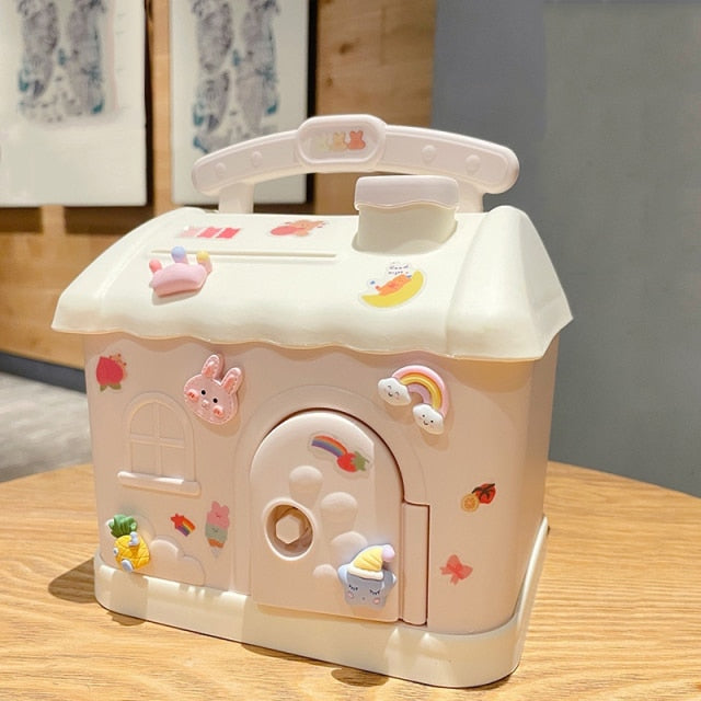 Cute Pink Blue Savings Piggy Bank Money Box House with Stickers - Image 8