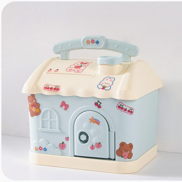 Cute Pink Blue Savings Piggy Bank Money Box House with Stickers - Image 2