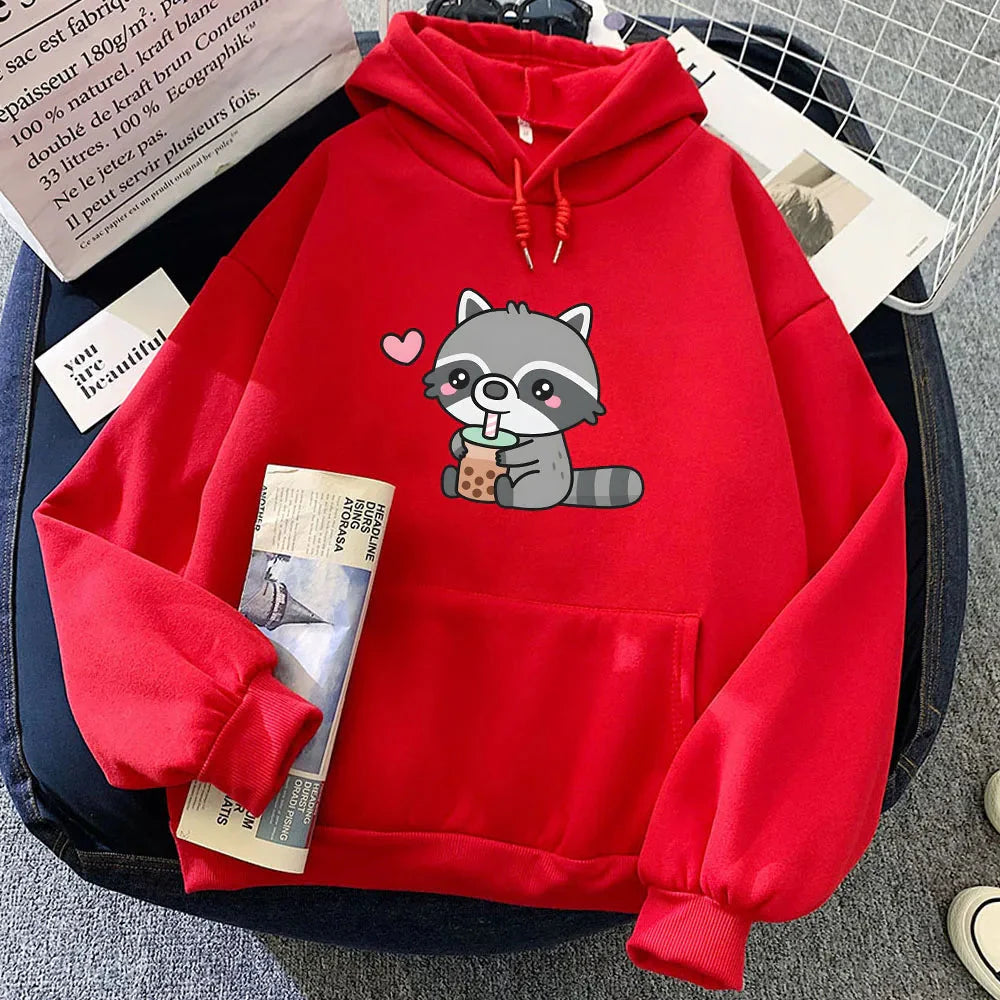 Cute Raccoon Drinking Bubble Milk Tea Unisex Hoodie - Image 11