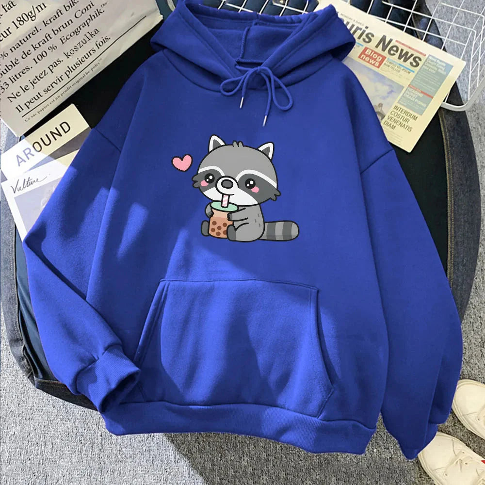 Cute Raccoon Drinking Bubble Milk Tea Unisex Hoodie - Image 12