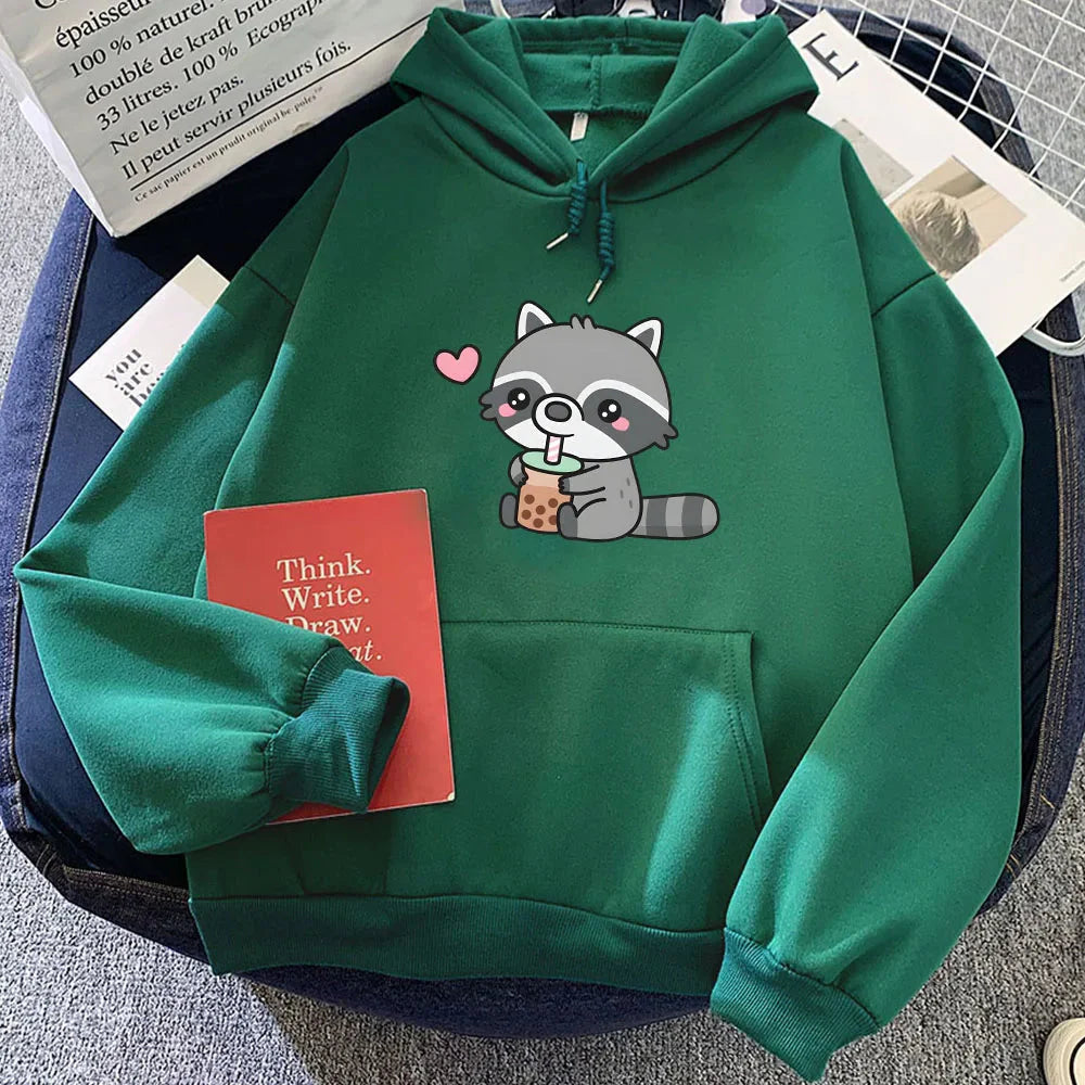 Cute Raccoon Drinking Bubble Milk Tea Unisex Hoodie - Image 13