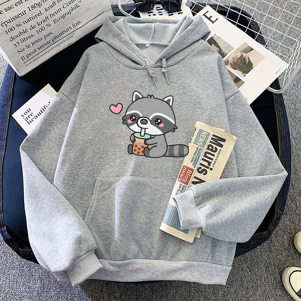 Cute Raccoon Drinking Bubble Milk Tea Unisex Hoodie - Image 5