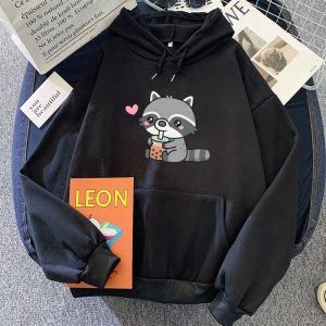 Cute Raccoon Drinking Bubble Milk Tea Unisex Hoodie