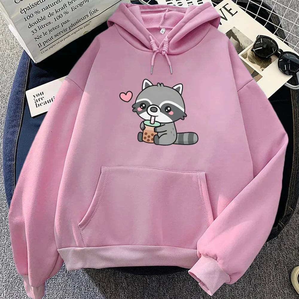 Cute Raccoon Drinking Bubble Milk Tea Unisex Hoodie - Image 6