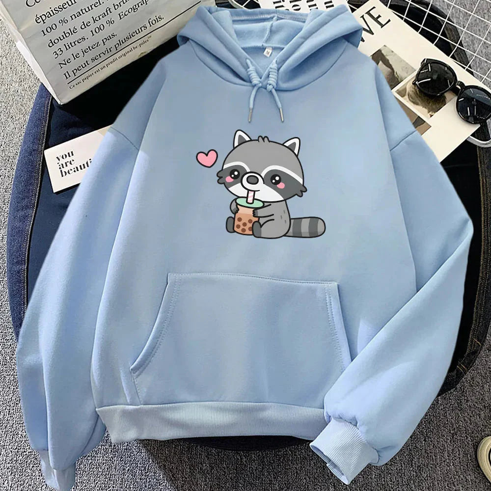 Cute Raccoon Drinking Bubble Milk Tea Unisex Hoodie - Image 7