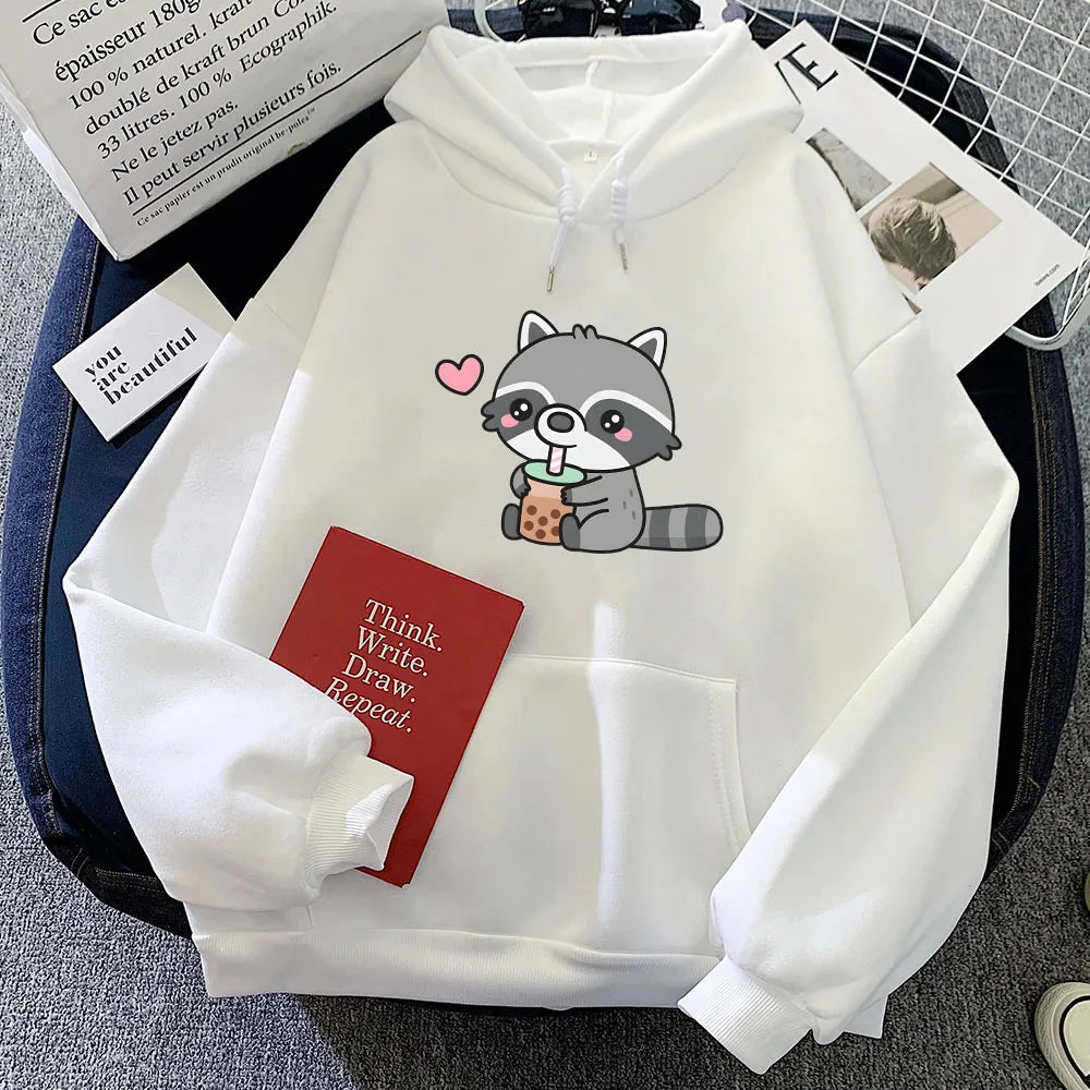 Cute Raccoon Drinking Bubble Milk Tea Unisex Hoodie - Image 2