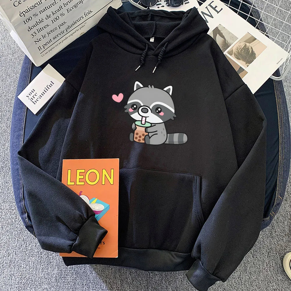 Cute Raccoon Drinking Bubble Milk Tea Unisex Hoodie