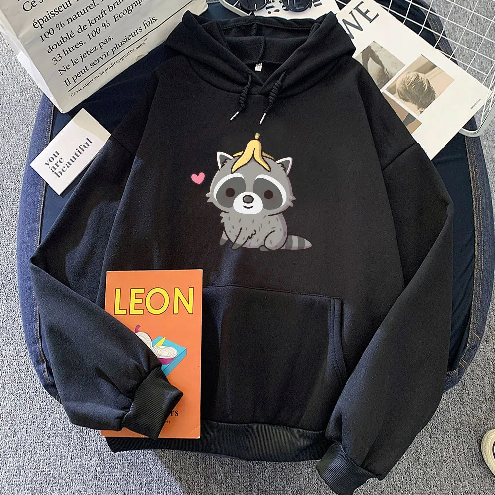 Cute Raccoon with Banana Unisex Hoodie - Image 3