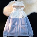Embroidery Bear Polyester Two-Tone Wool Jacket
