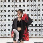 Flaming Red Phoenix Black White Women's Kimono Cardigan