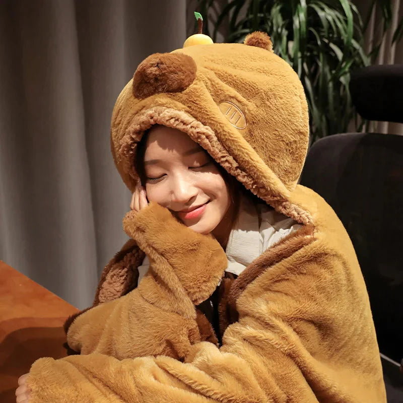Fluffy Capybara Cloak Hooded Blanket Cape
