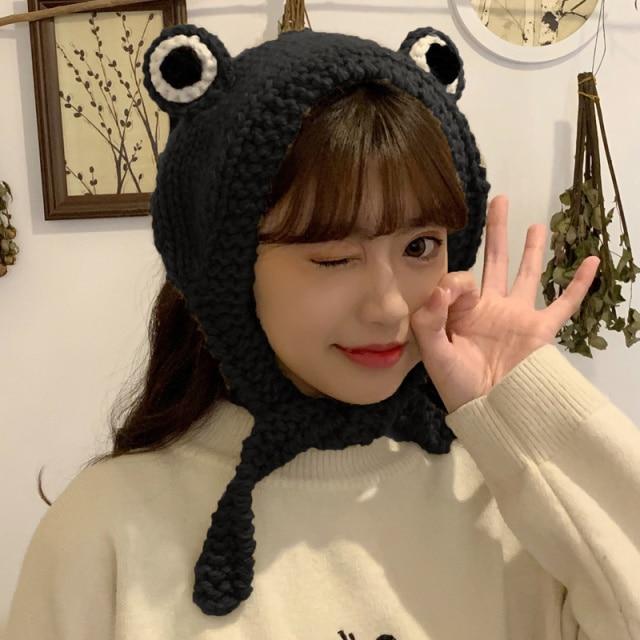Frog Pom Pom Knit Beanie Hat - Image 5