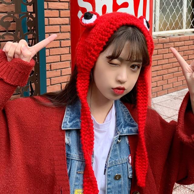 Frog Pom Pom Knit Beanie Hat - Image 6
