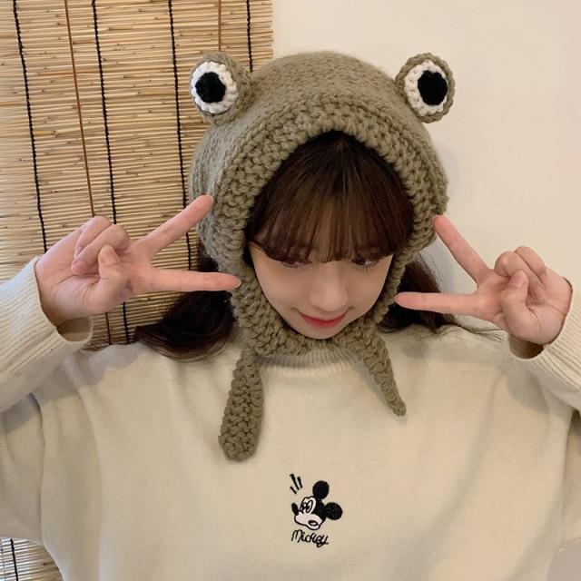 Frog Pom Pom Knit Beanie Hat - Image 7
