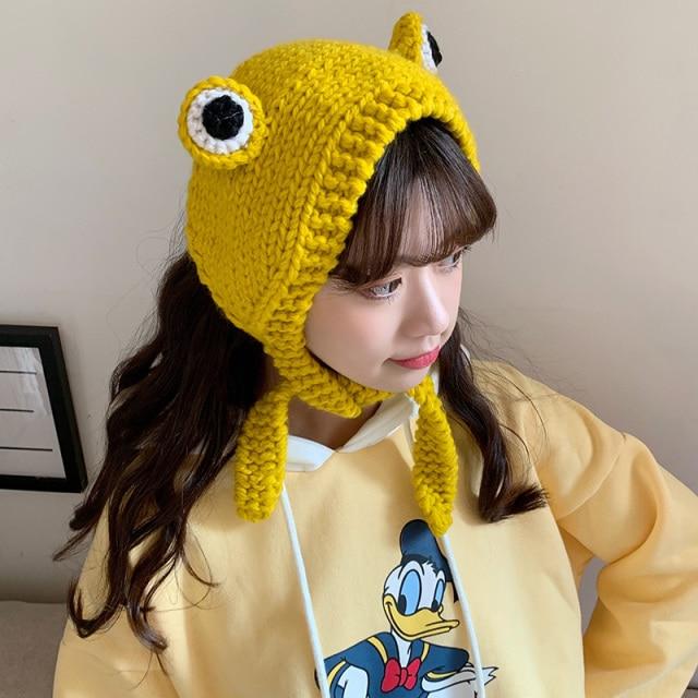 Frog Pom Pom Knit Beanie Hat - Image 4