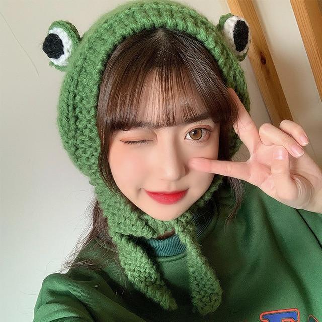 Frog Pom Pom Knit Beanie Hat - Image 2