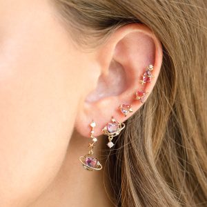 Galaxy Moon Heart Gold-Plated Asymmetric Stud Earrings