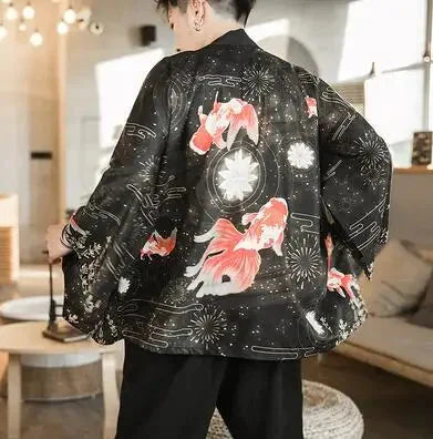 Golden Koi and Japanese Crane Men Kimono - Image 2