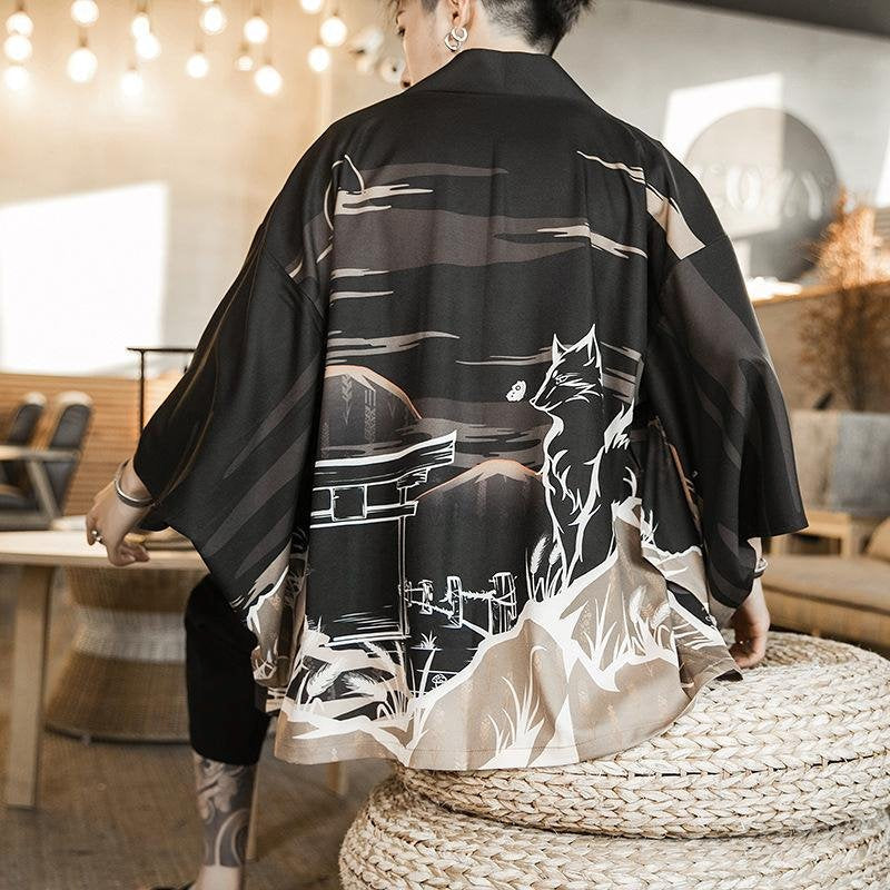 Golden Wild Autumn and Misty Torii Men Kimono - Image 2
