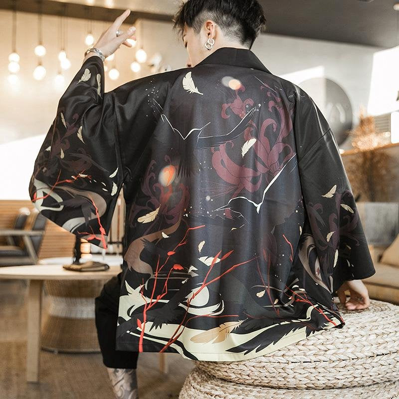 Golden Wild Autumn and Misty Torii Men Kimono - Image 3