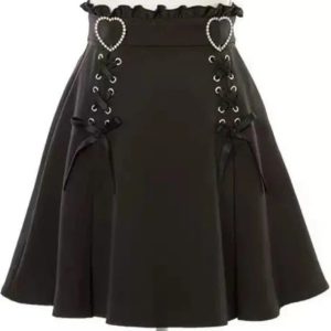 Gothic Black Heart Bow High Waist Mini Skirt