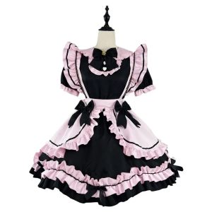 Gothic Black Pink Sweet Lolita Women's Maid Dress Bowknots